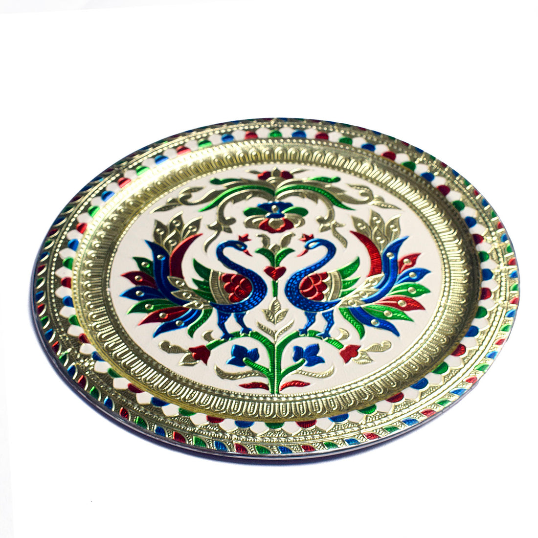 Peacock Embossed Puja Thali - Festive Delight for Diwali & Karwa Chauth
