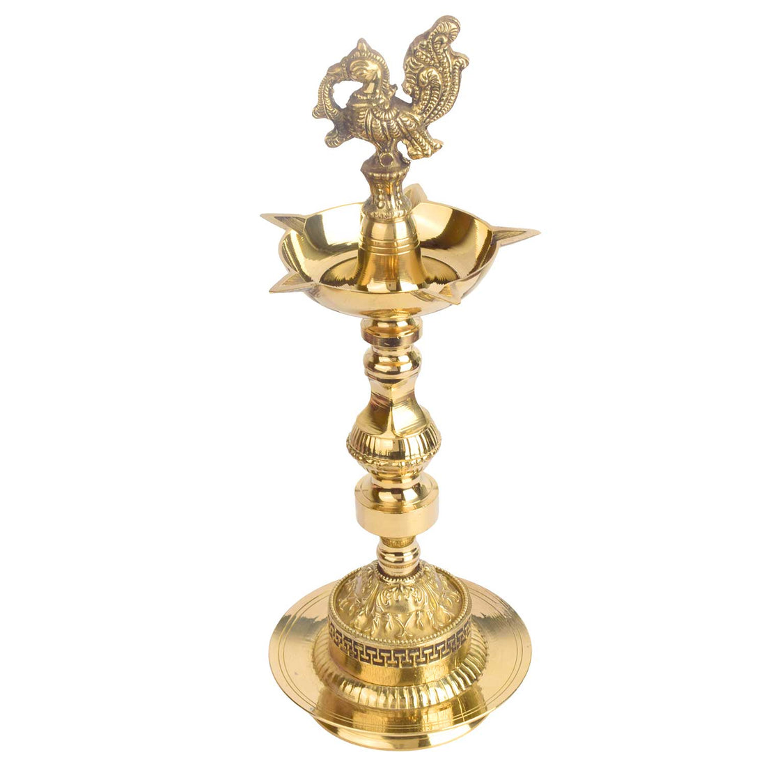 11 Inch 1 Step Embossed Peacock Kerala Stand Diya