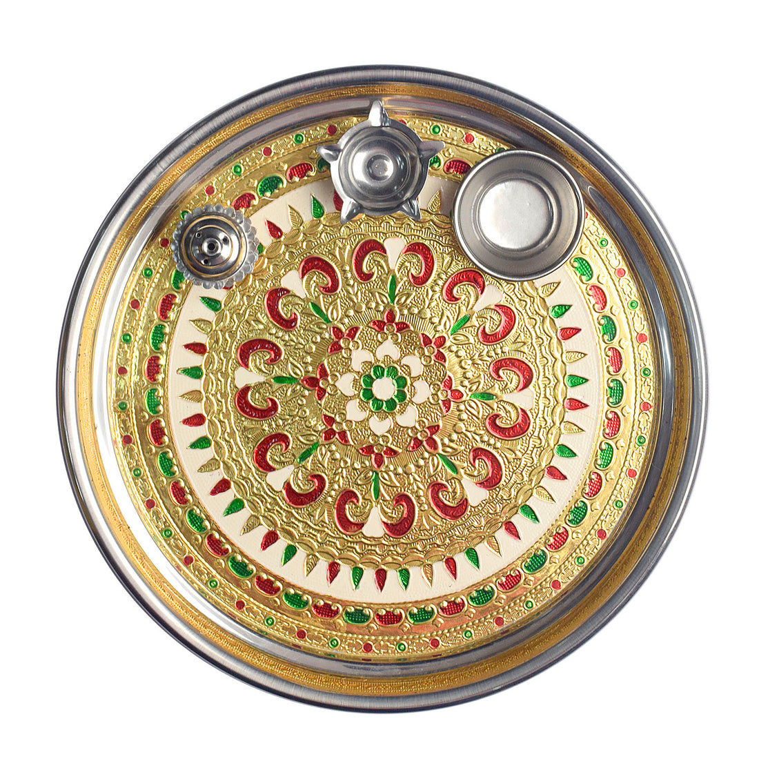 Printed Stainless Steel Aarti Plate Set