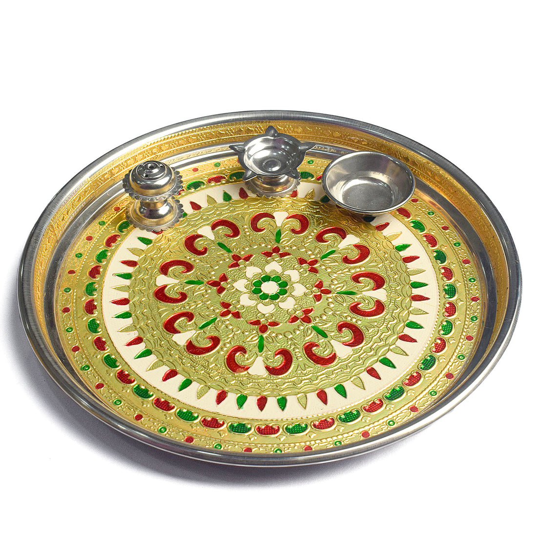 Printed Stainless Steel Aarti Plate Set