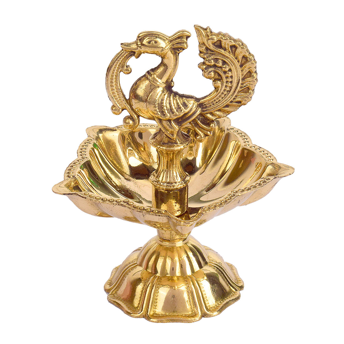 3–3.5 Inch Peacock Brass Diya (Small)– Elegant Brass Oil Lamp