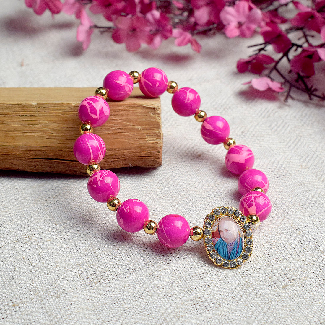 Round Pearl Bracelet with Jai Guruji Swaroop Handmade Bracelets for Men and Women