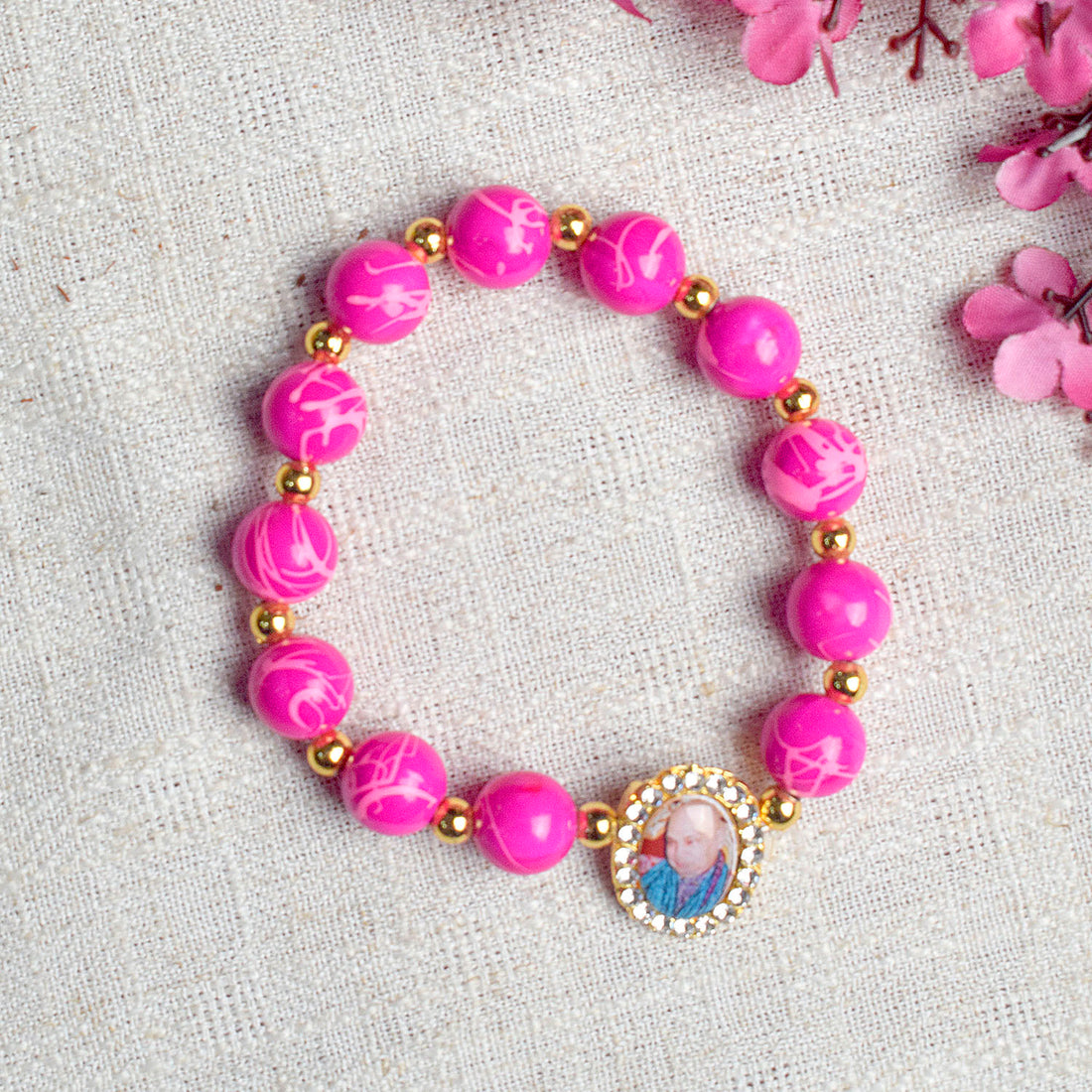 Round Pearl Bracelet with Jai Guruji Swaroop Handmade Bracelets for Men and Women