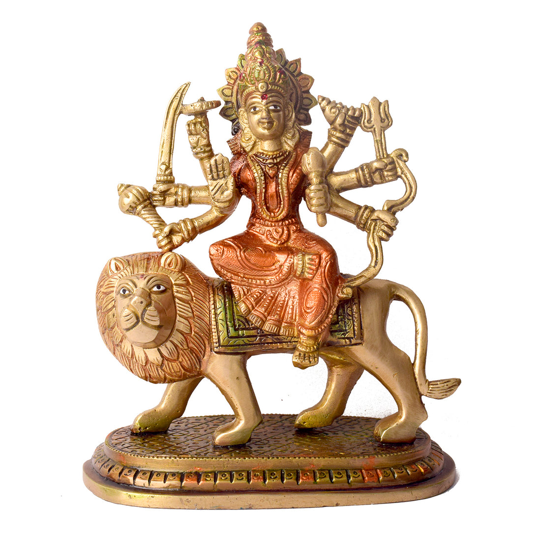8.6 Inch Handcrafted Brass Sherawali Mata Idol