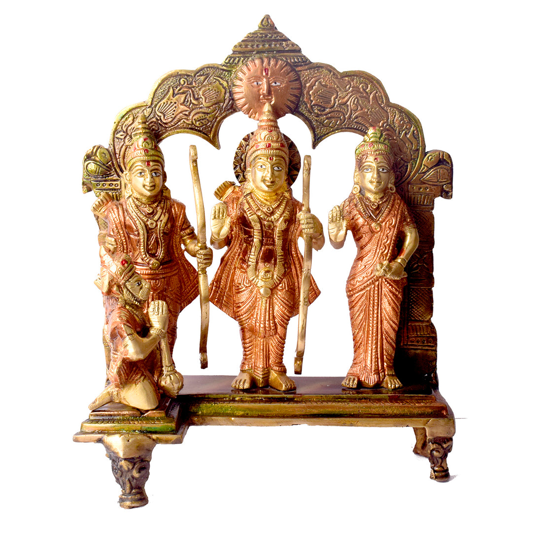 Large Brass Idol of 10.2 Inch Elegant Brass Ram Darbar Murti.Bring divine grace and positivity into your home with this beautifully crafted Brass Small Ram Darbar Idol, featuring Lord Rama, Sita, Lakshman, and Hanuman. Symbolizing love, devotion, and protection, this intricately detailed idol is perfect for enhancing your home temple, Pooja room, or spiritual dΓ©cor.