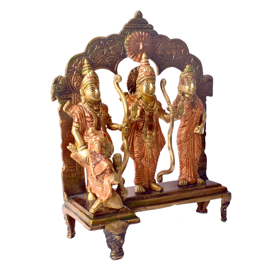 Large Brass Idol of 10.2 Inch Elegant Brass Ram Darbar Murti. Bring divine grace and positivity into your home with this beautifully crafted Brass Small Ram Darbar Idol, featuring Lord Rama, Sita, Lakshman, and Hanuman. Symbolizing love, devotion, and protection, this intricately detailed idol is perfect for enhancing your home temple, Pooja room, or spiritual dΓ©cor.