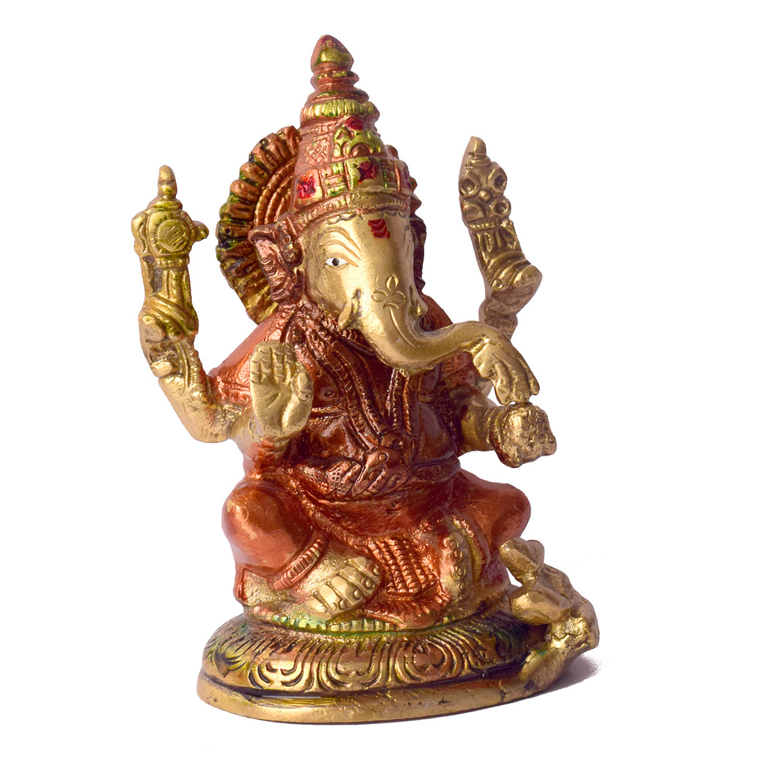 4.5 Inch Vibrant Colored Brass Ganesh Statue - Small