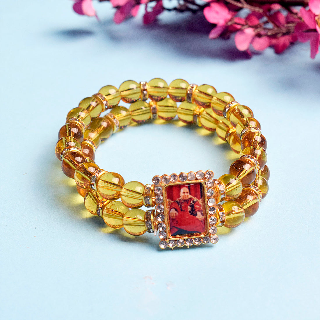 Brown Double Band Round Pearl Bracelet with Jai Guruji Swaroop Handmade Bracelets for Men and Women