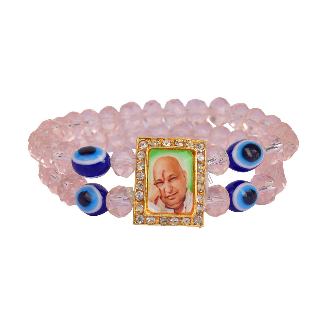 Jai Guruji Swaroop Bracelet β Pink Beads with Evil Eye Charm