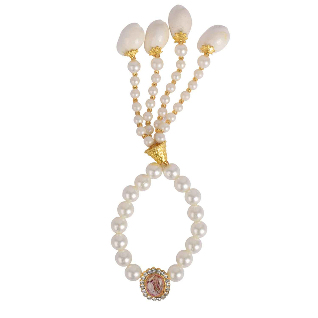 Elegant Guruji Swaroop Bracelet β White Pearls with Latkan
