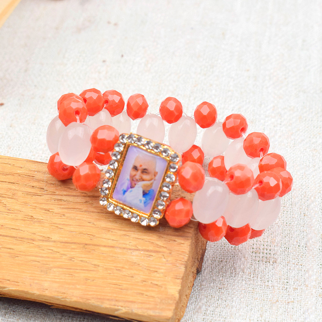 Guru Ji Maharaj Swaroop Orange Beads Artisan Bracelets for Men and Women