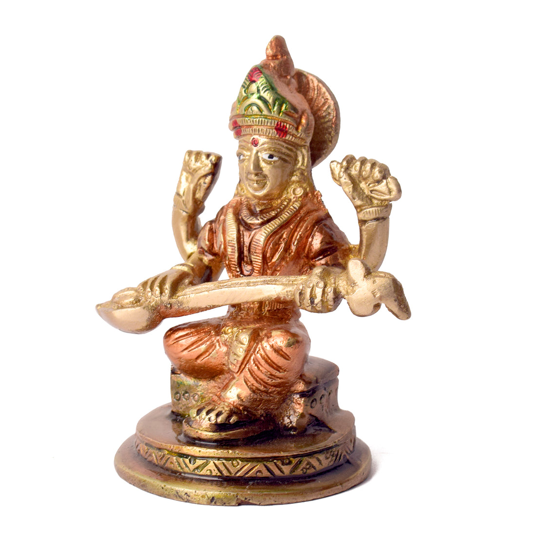 3.7 Inch Exquisite Handcrafted Brass Saraswati Idol