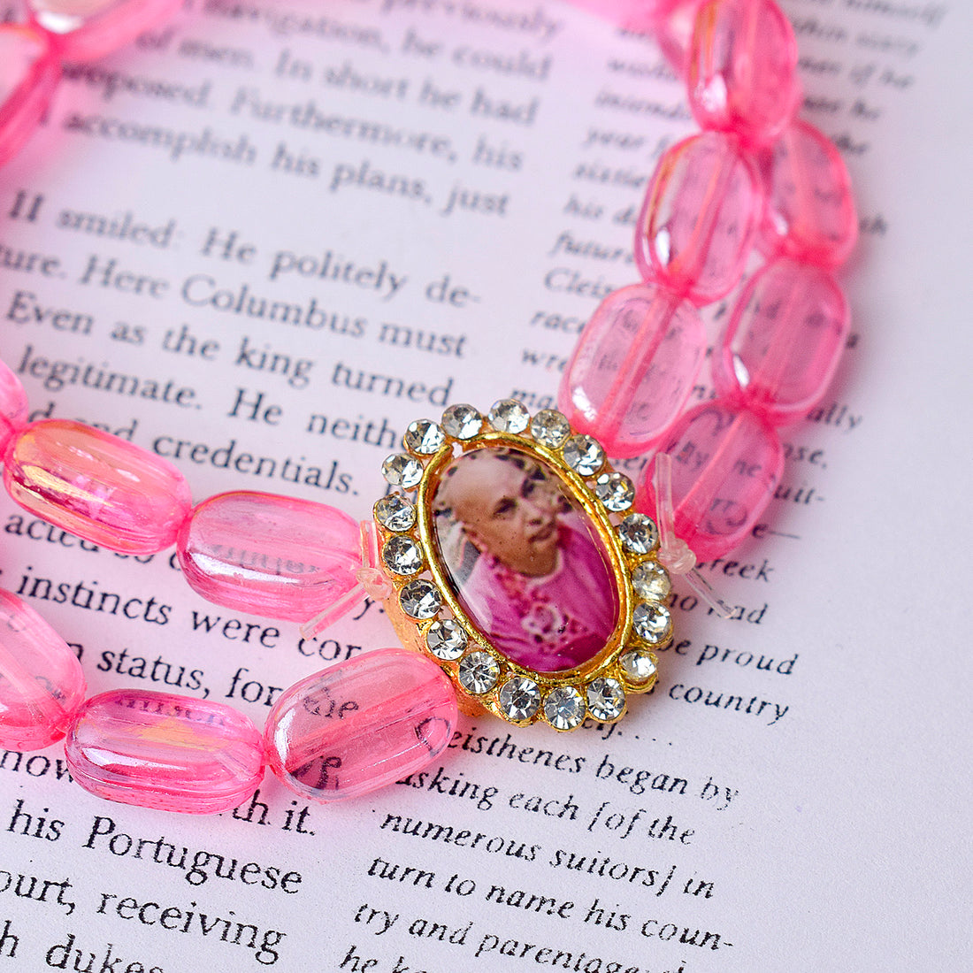 Guruji Divine Light Pink Oval Bead Bracelet