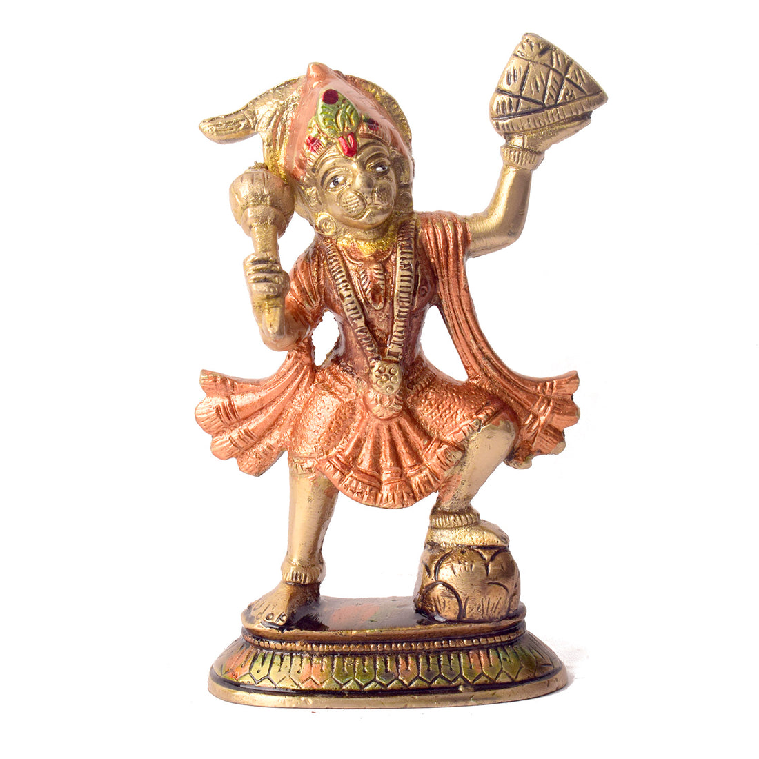 5.5 Inch Radiant Colored Brass Sanjivani Hanuman Idol