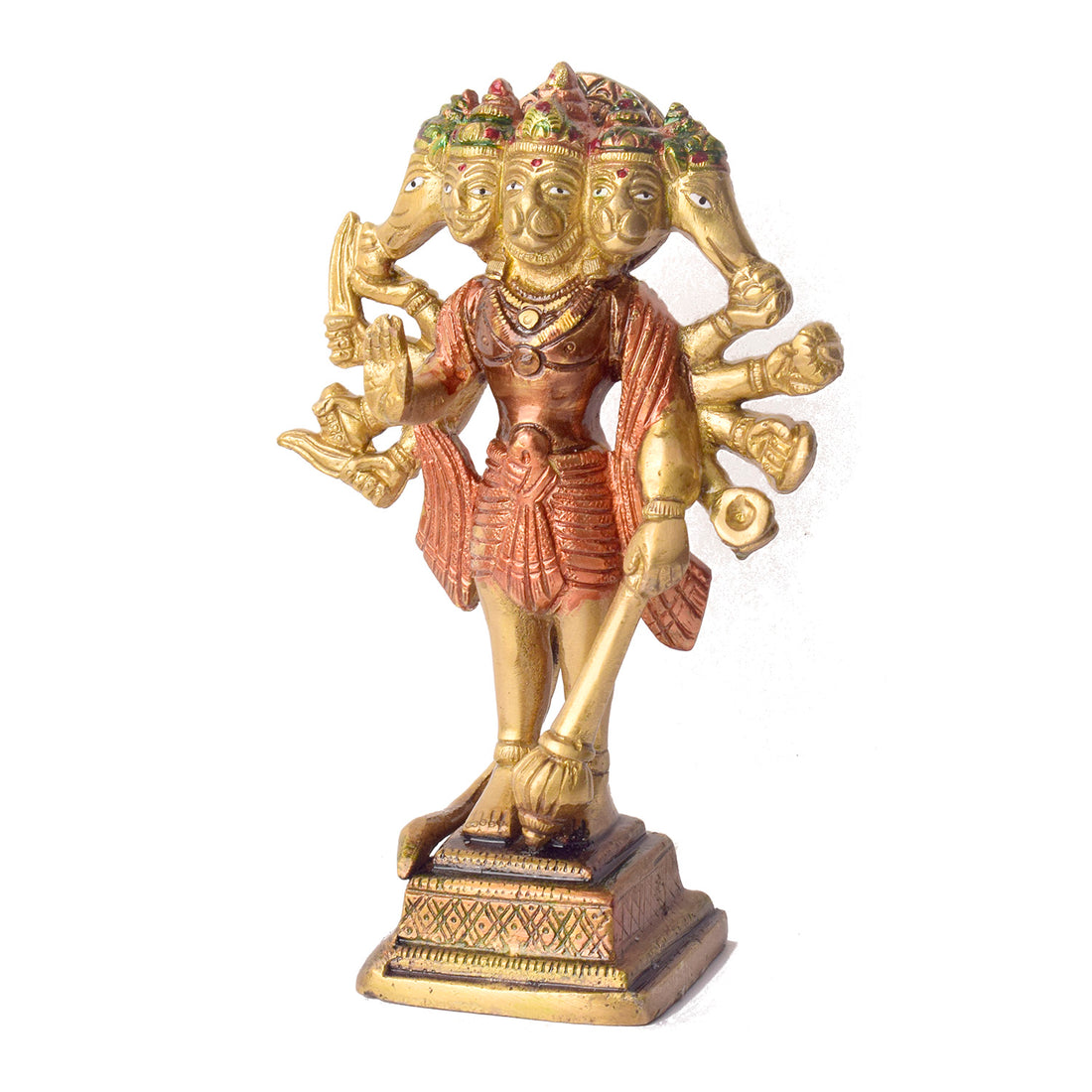 6.4 Inch Exquisite Brass Panchmukhi Hanuman Standing Idol