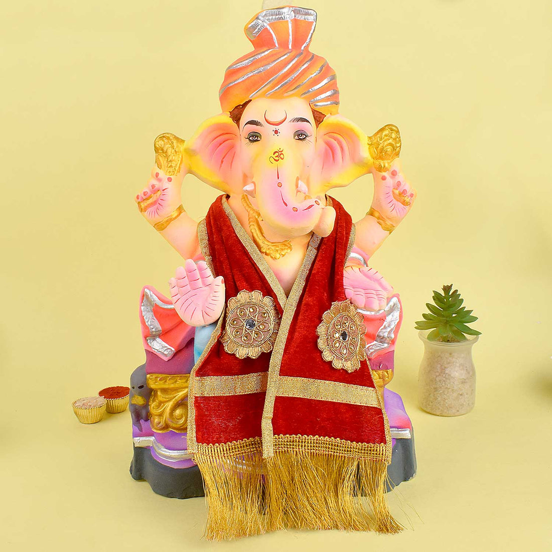 Designer Red Velvet Ganpati Idol Patka with Gold Tassels