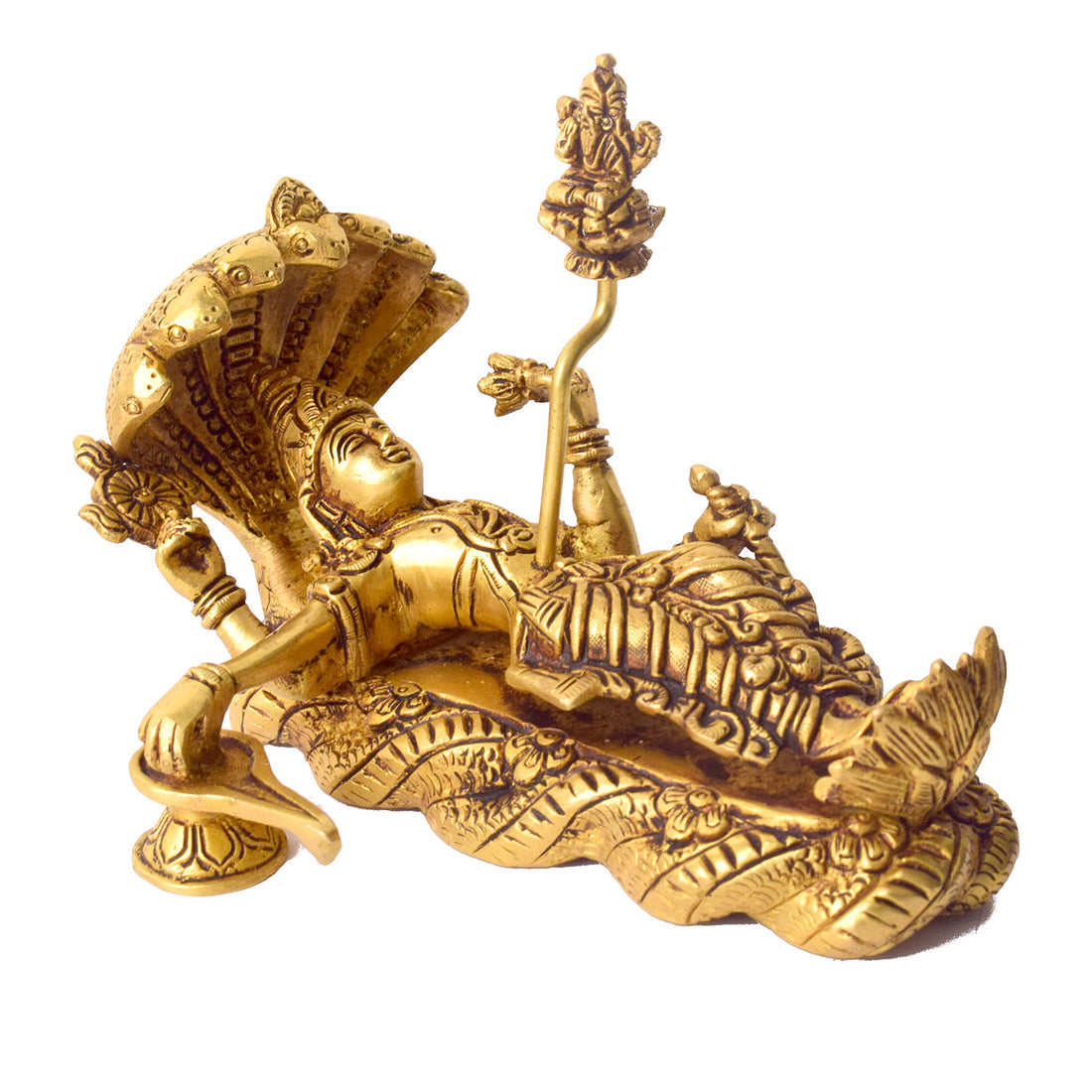 5.3 Inch Brass Vishnu Padmanabha Statue – Lord Vishnu Sleeping on Sheshnag