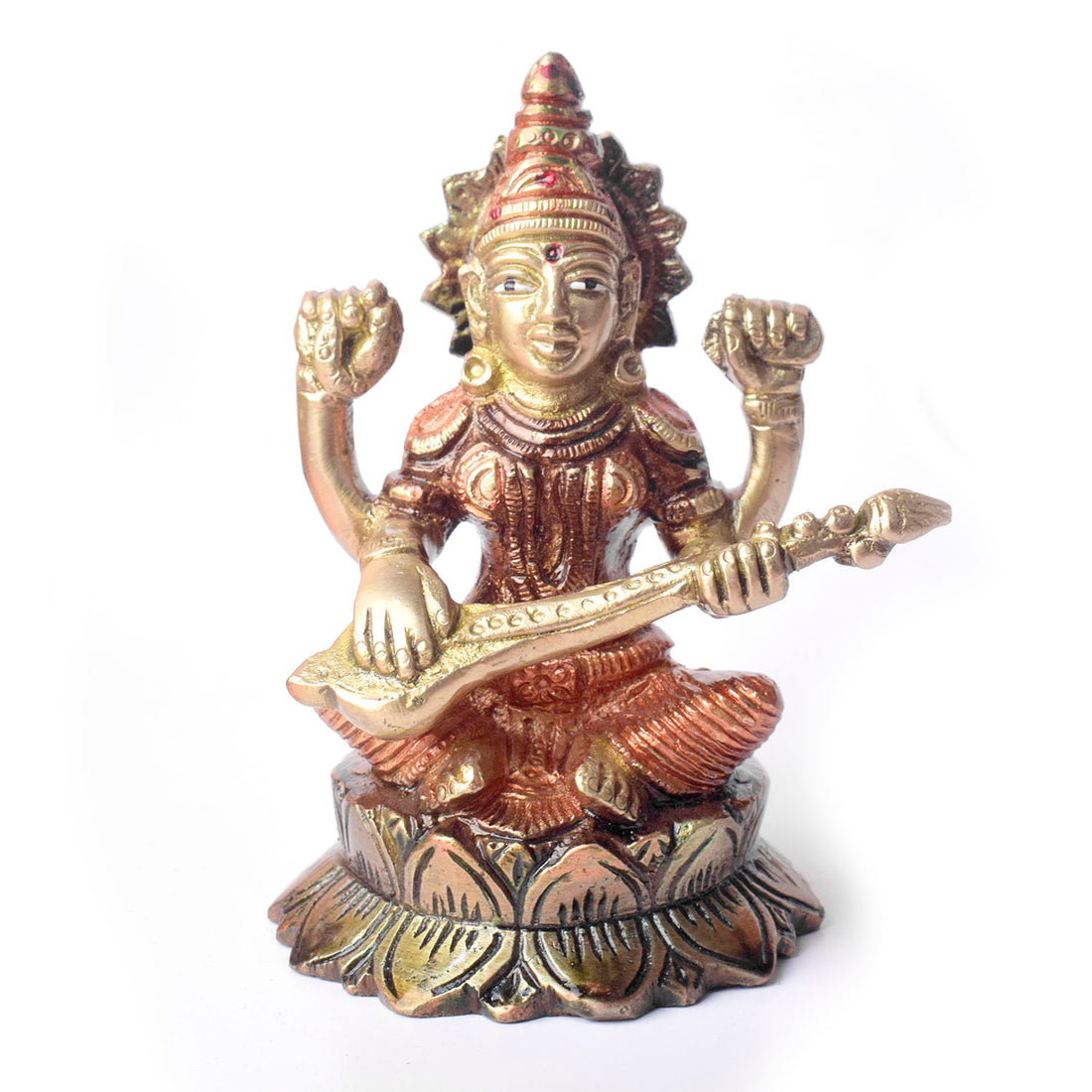 4.7 Inch Spiritual Goddess Brass Saraswati Statue for Divine Energy