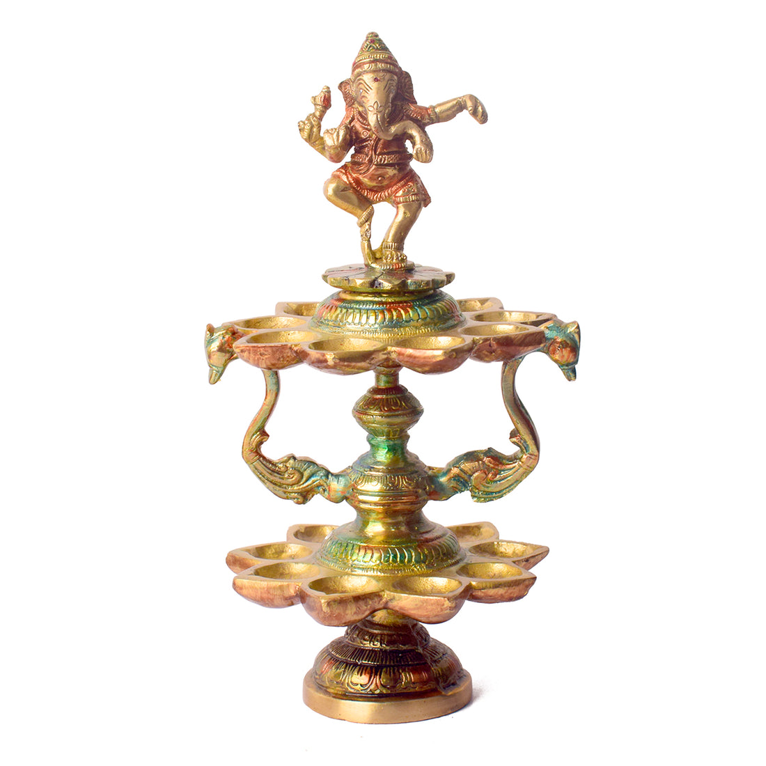 Handcrafted Brass 21 Wick Ganesha Diya β 2 Step Aarti Lamp