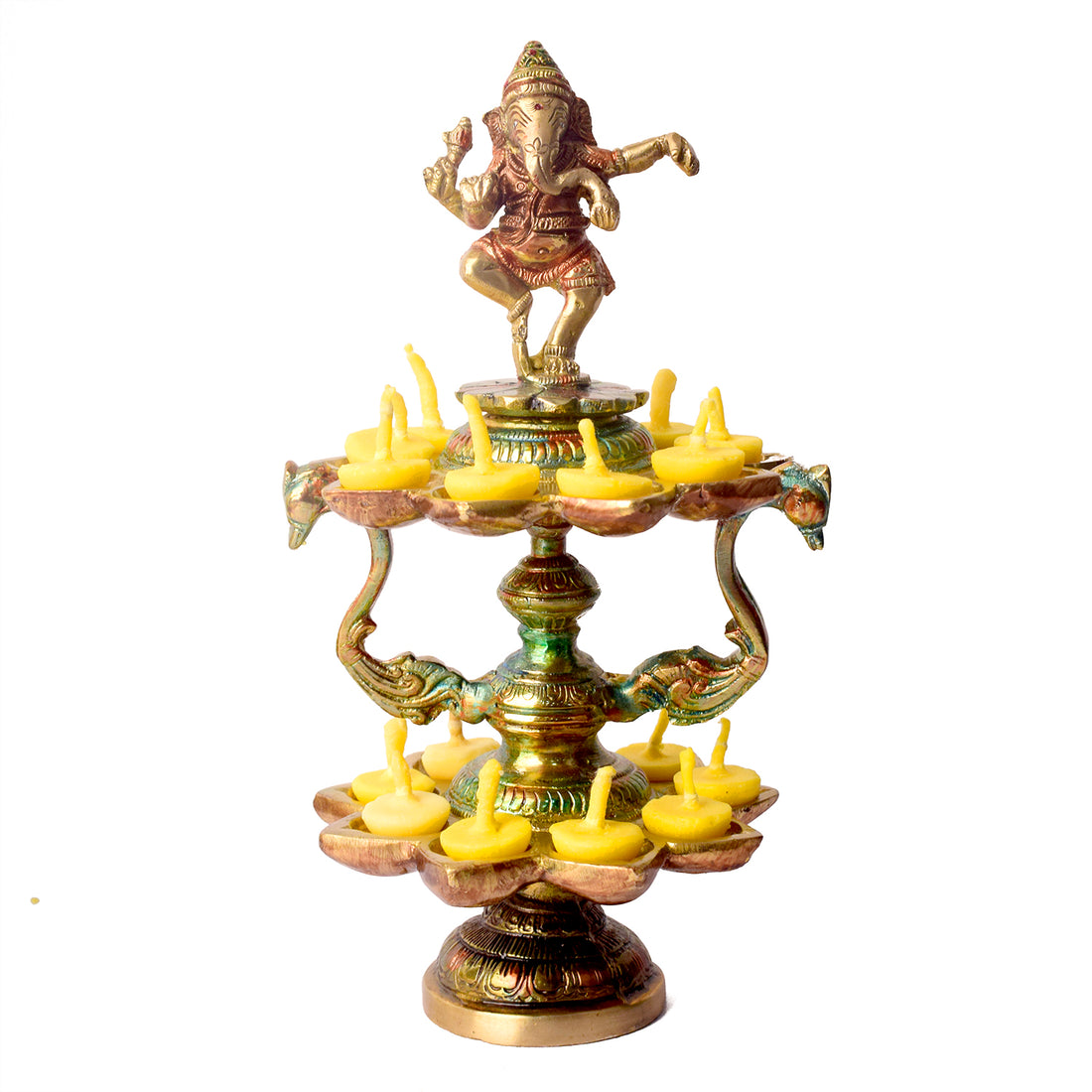 Handcrafted Brass 21 Wick Ganesha Diya β 2 Step Aarti Lamp