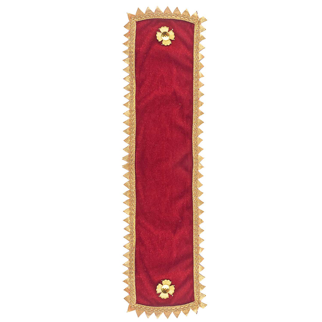 Maroon Velvet Ganpati Idol Patka with Zigzag Gold Border - 22 Inch