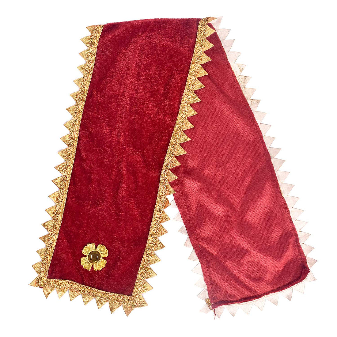 Maroon Velvet Ganpati Idol Patka with Zigzag Gold Border - 22 Inch
