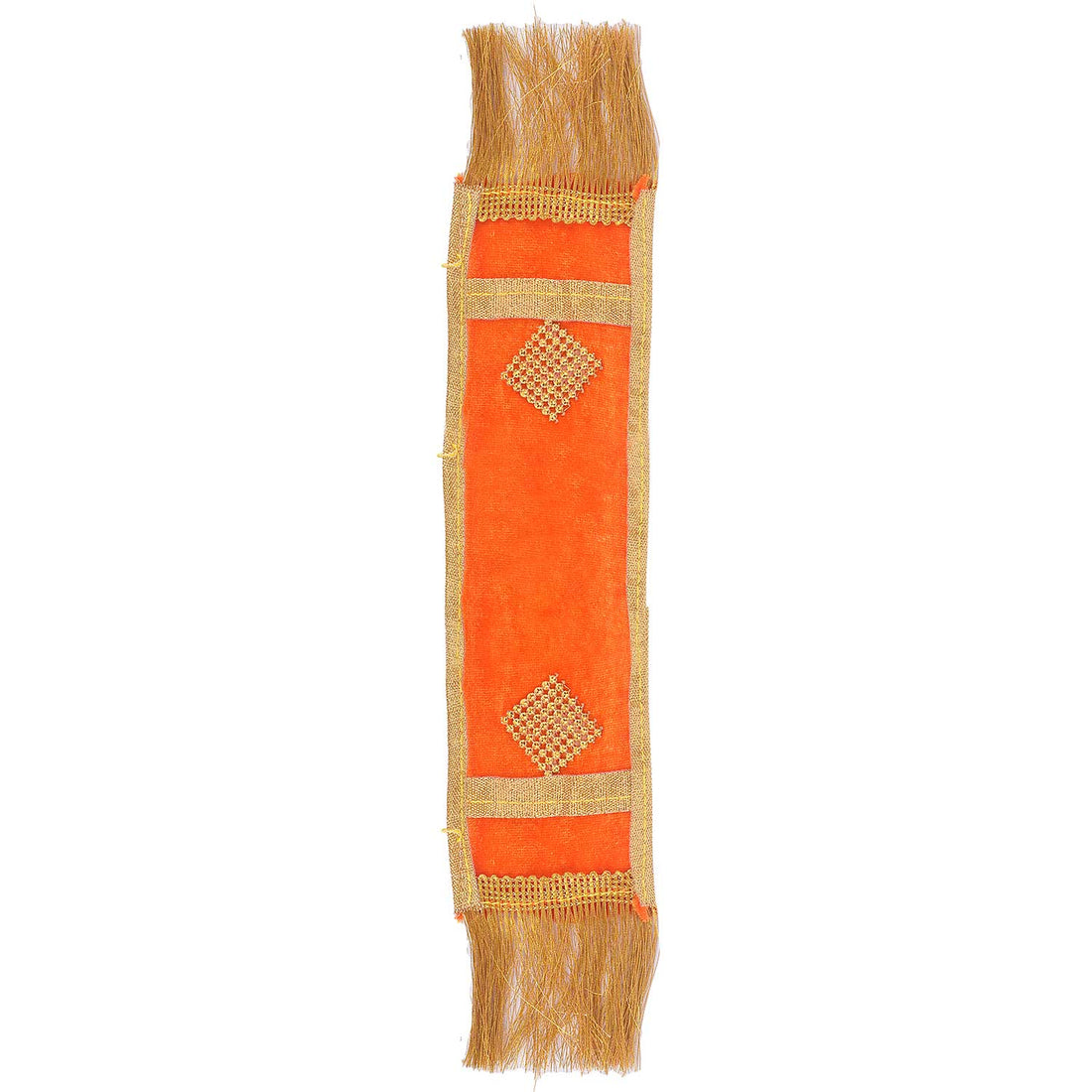 Orange Velvet Ganpati Idol Patka with Gold Lace 14 Inch