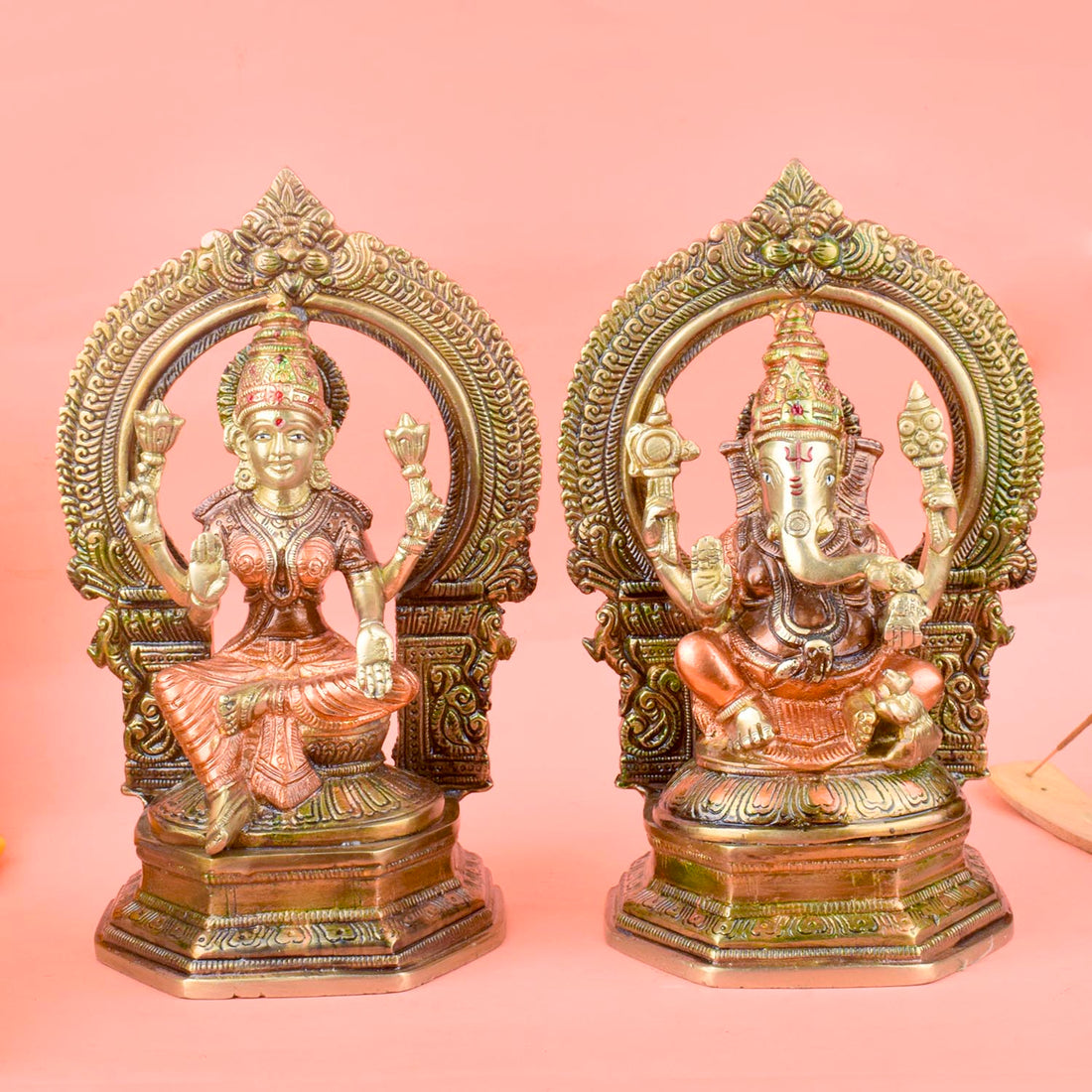 9.4 Inch Brass Lakshmi Ganesha Idol – A Symbol of Prosperity