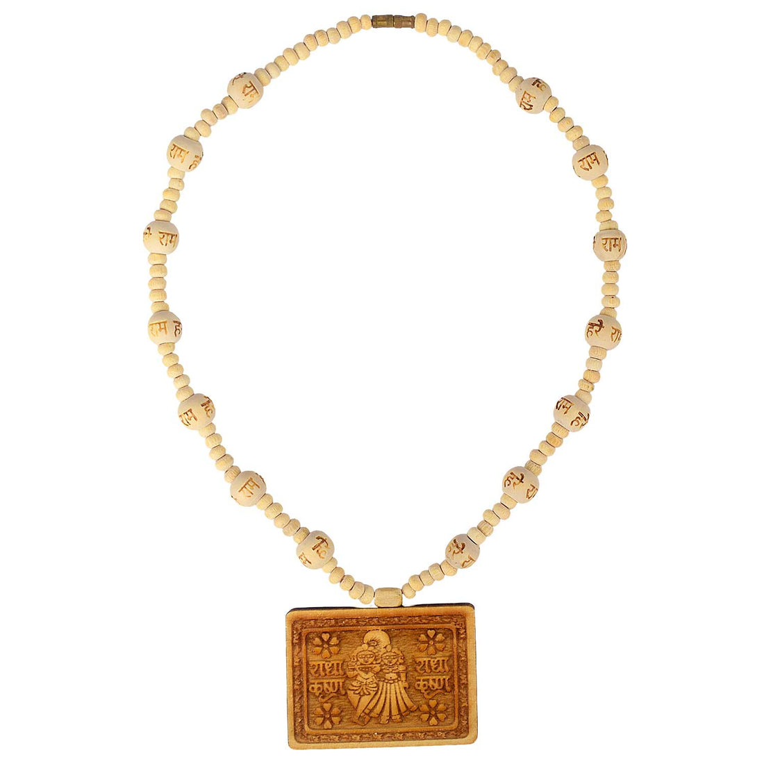 Wooden Mala With Radha Krishna Locket