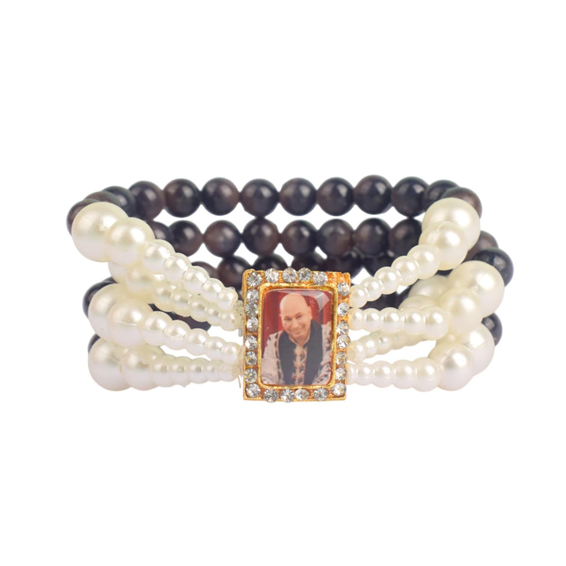 Black with White Pearl Four Layer Guruji Swaroop Bracelet