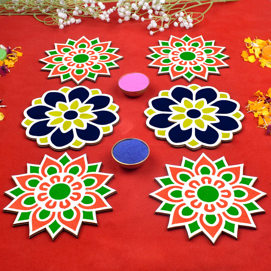 6-Inch Reusable Rangoli Stencils Set for Festive Decor Set of 6