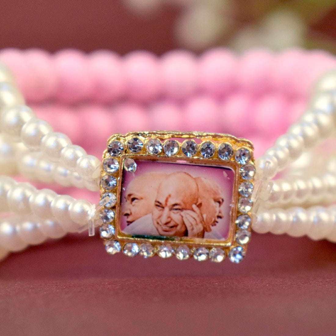 Pink & White Pearl Four Layer Guruji Swaroop Bracelet
