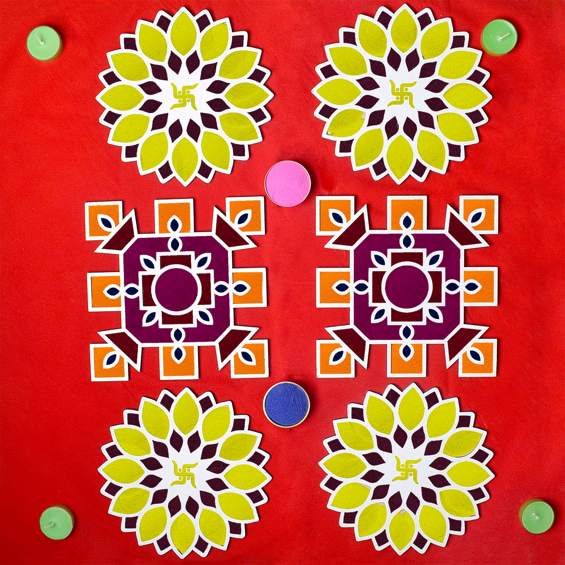8-Inch Rangoli Stencils: Reusable Templates for DIY Decor Crafting on Floors Set of 6