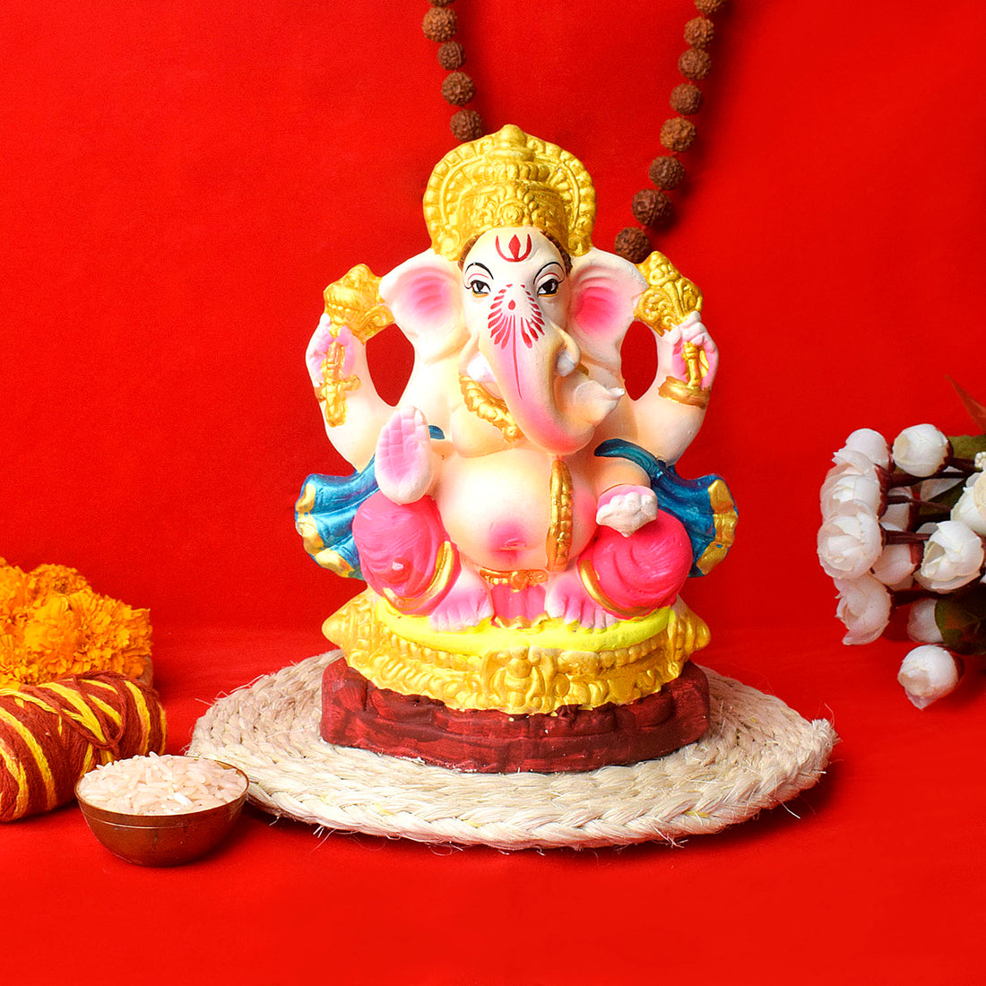 Auspicious Banana Stem Fiber Asan for Sacred Statues in the Mandir (8 Inch)