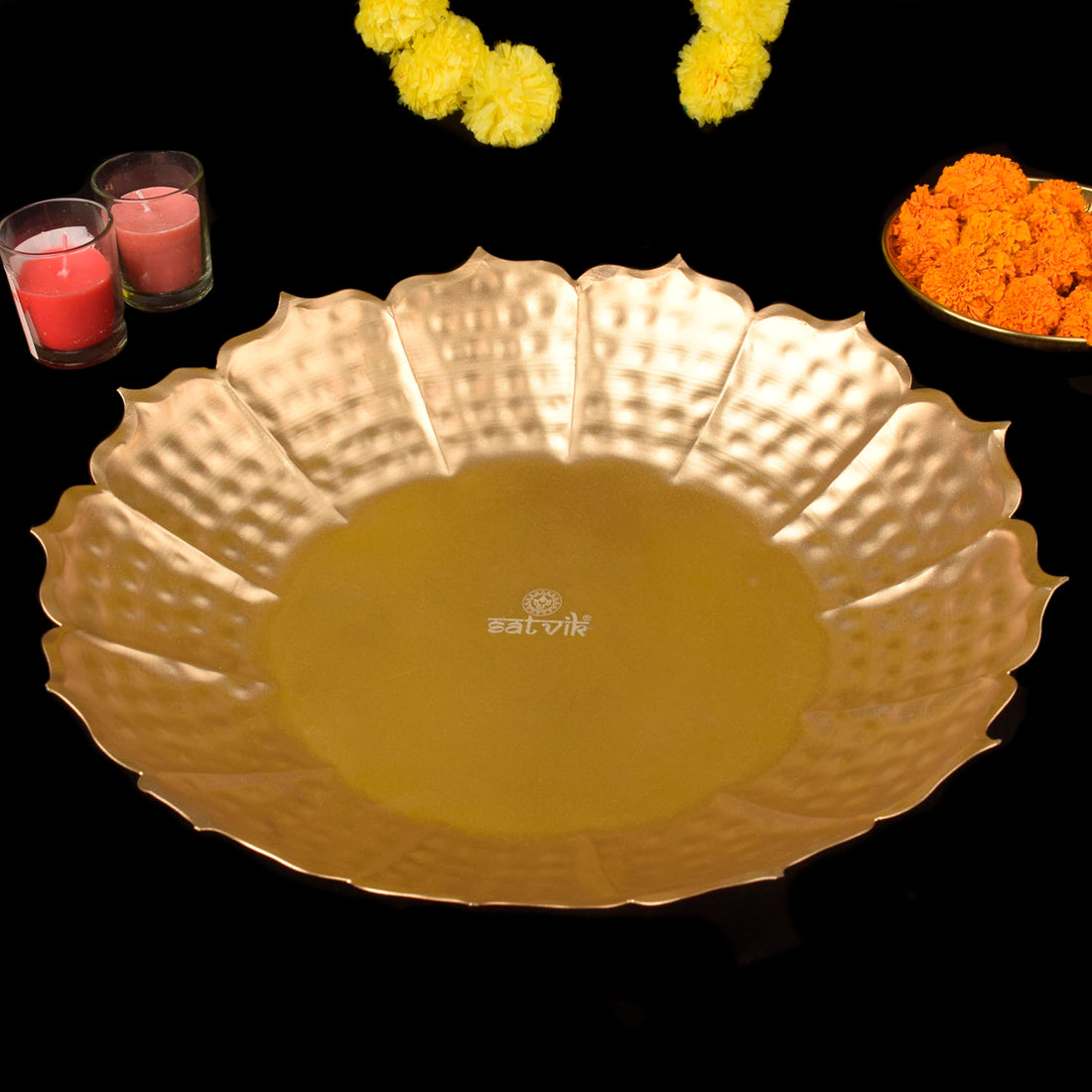 Metal Lotus Shape Urli for Decor With Floating Diya