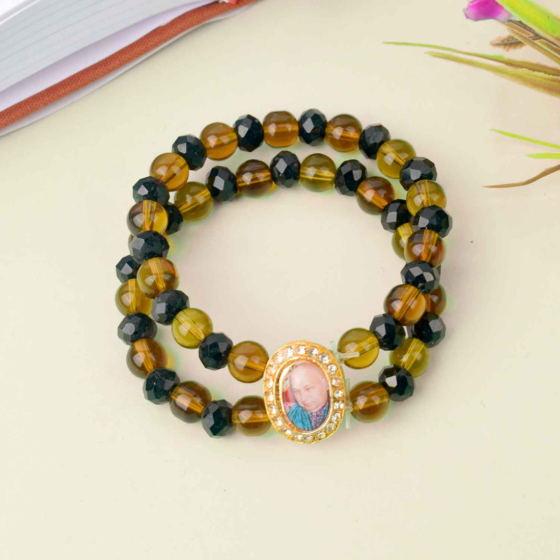 Jai Guruji Swaroop Bracelet – Black & Brown Beads