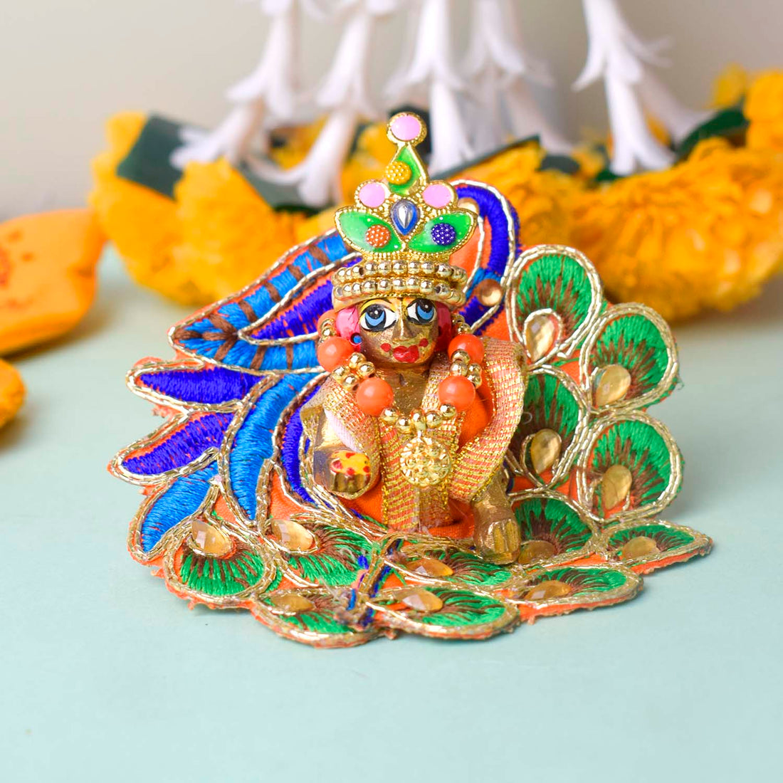 Peacock Embroidered Laddu Gopal Dress (Size 0 to 6)