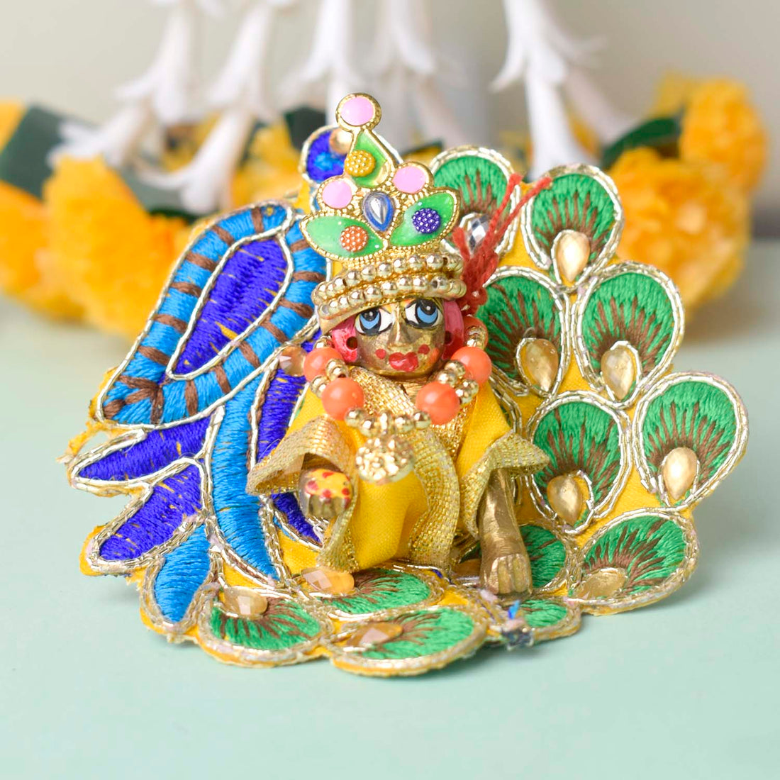Peacock Embroidered Laddu Gopal Dress (Size 0 to 6)
