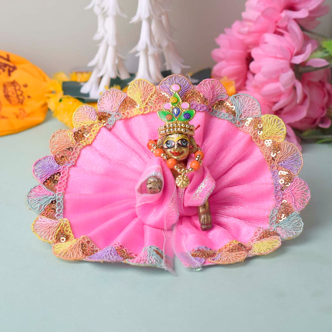 Light Pink Laddu Gopal Dress with Decorative Embroidered Border (Size 0-2)