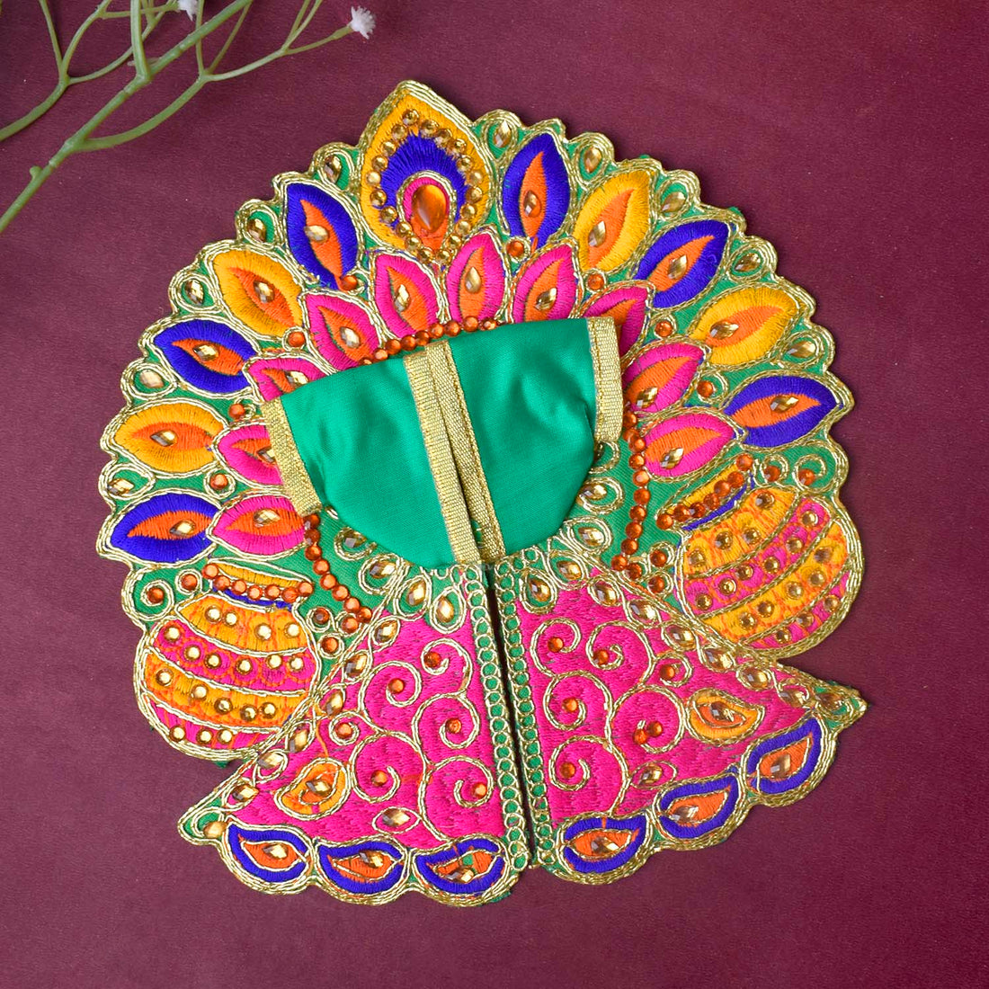 Colourful Matka & Leaf Embroidered Laddu Gopal Dress (Assorted)