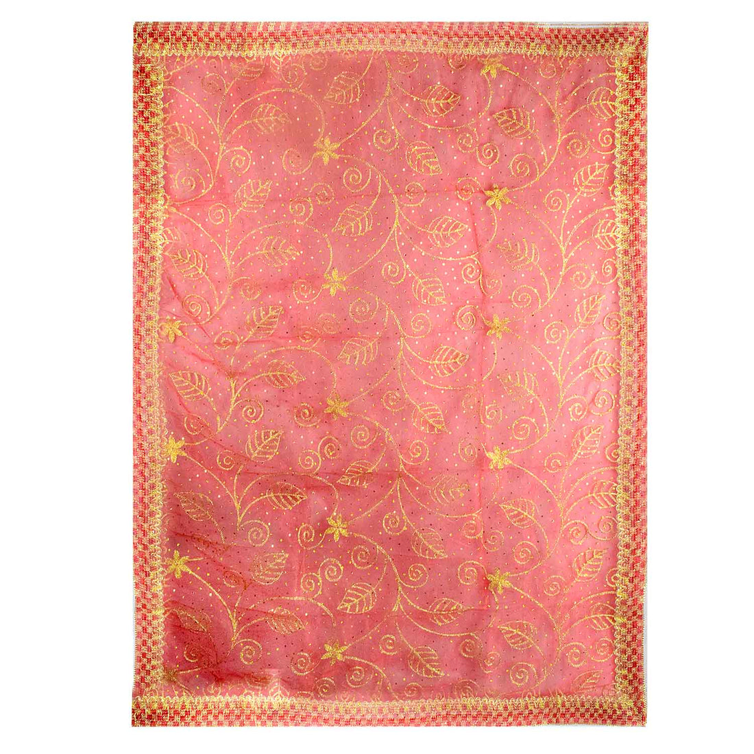 Traditional Mata Ki Chunri in red and gold, measuring 214 cm (84 inches) in length and 104 cm (41 inches) in height. This divine dupatta features an intricate golden floral vine pattern with delicate leaves and star-shaped motifs, symbolizing prosperity and devotion. The shimmering fabric is complemented by a richly designed golden border, enhancing its elegance. Ideal for pooja rituals, temple offerings, and festive celebrations.
Shop Matarani Ki Chunri, Mata Ki Chunni Online, and Big Size Chunni Online a