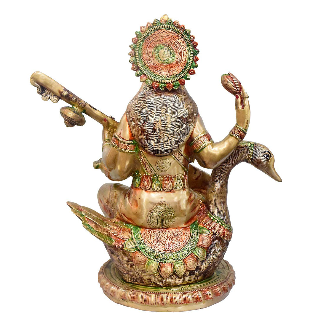 36 Inch Premium Goddess Saraswati Brass Idol – Antique Gold Finish