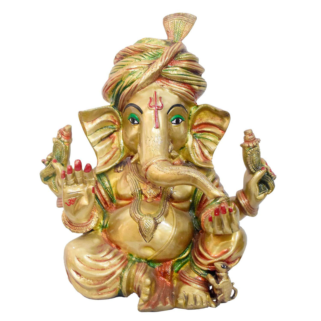 Temple size brass Ganesha idol with glossy finish โ 44 cm (17 inches) height, 41 cm (16 inches) length, and 18400 grams (18.4 kg) weight. This handcrafted temple size murti is made from high-quality brass, perfect for home temples, puja, and gifting. Buy premium temple size statues from India's Large Puja Accessories Brand - Satvik India's No. 1 Brass Collection