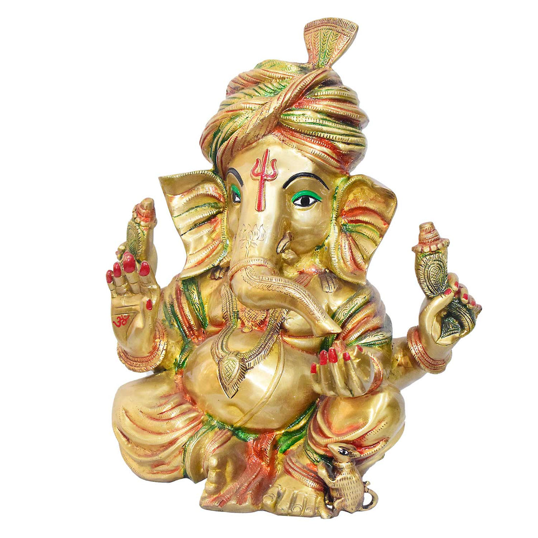 17.3 Inch Handcrafted Ganpati Brass Idol โ Antique Gold Finish