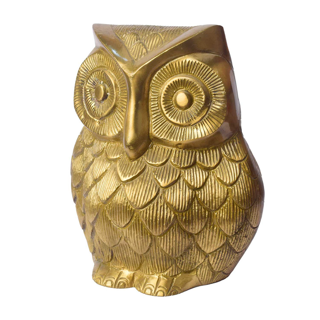 6.9 Inch Brass Engraved Owl (Lakshmi Vaahan) Statue