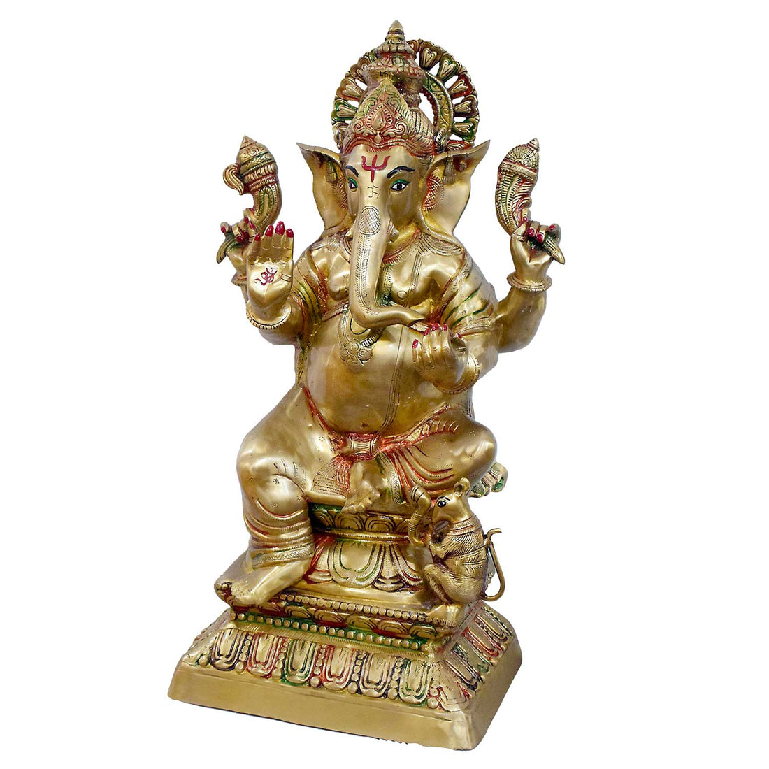 30 Inch Brass Seated Ganpati Idol with Glossy Finish | Best VIP Temple Gift