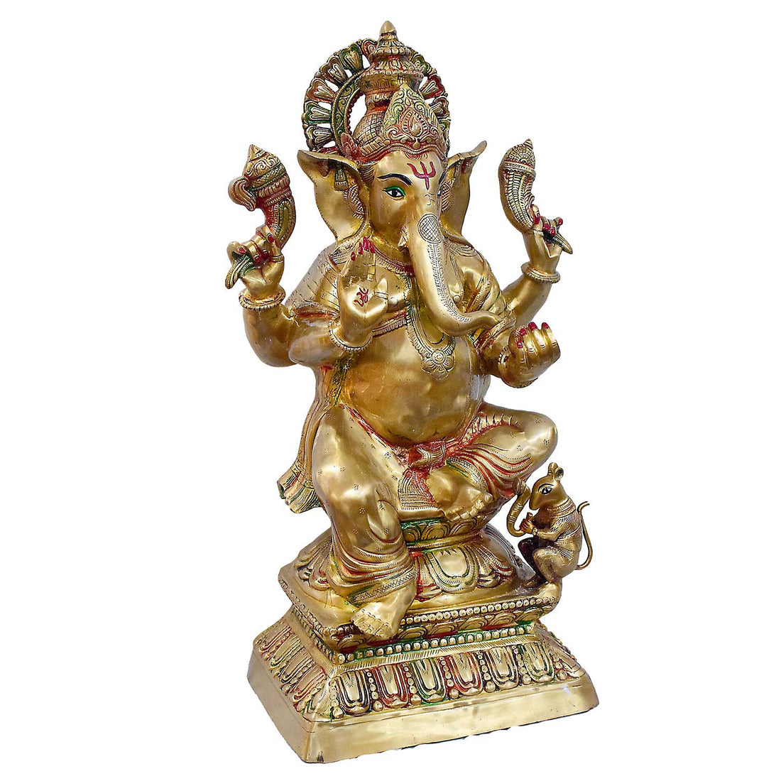 30 Inch Brass Seated Ganpati Idol with Glossy Finish | Best VIP Temple Gift