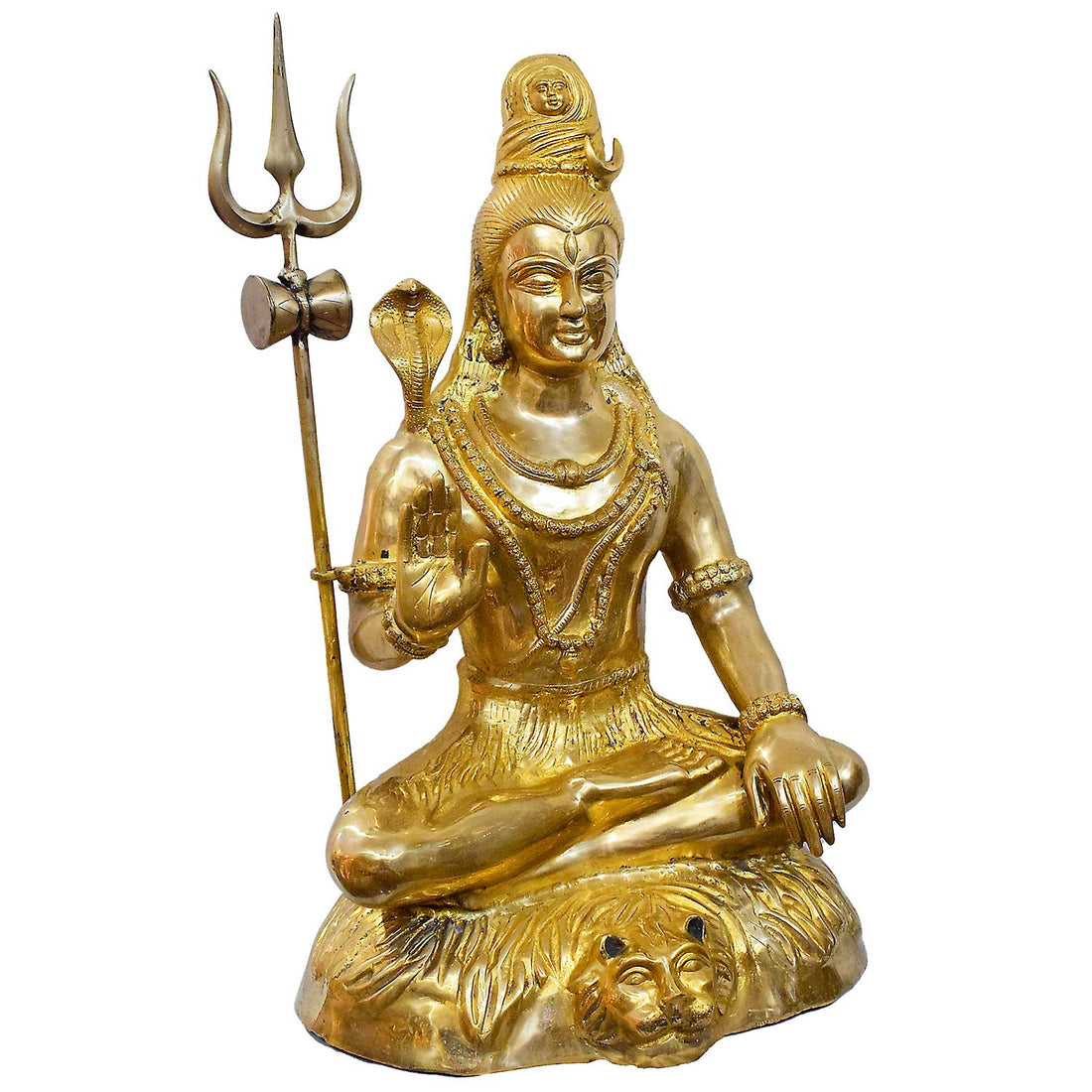 31 Inch Large Brass Shiv Seated Idol with Trishul & Damaru