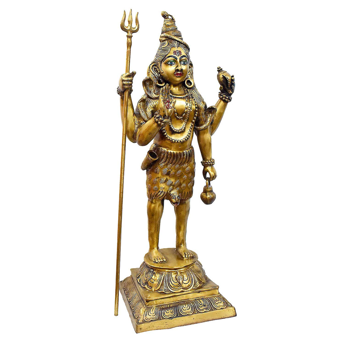 40 Inch Brass Standing Lord Shiva Statue - Idol with Trishul & Damaru