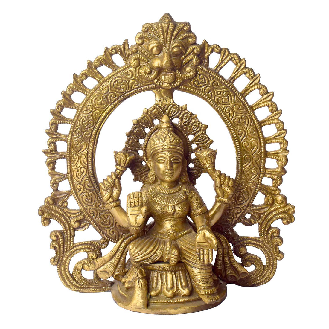 8.7 Inch Exquisite Pure Brass Goddess Lakshmi with Prabhaval Idol